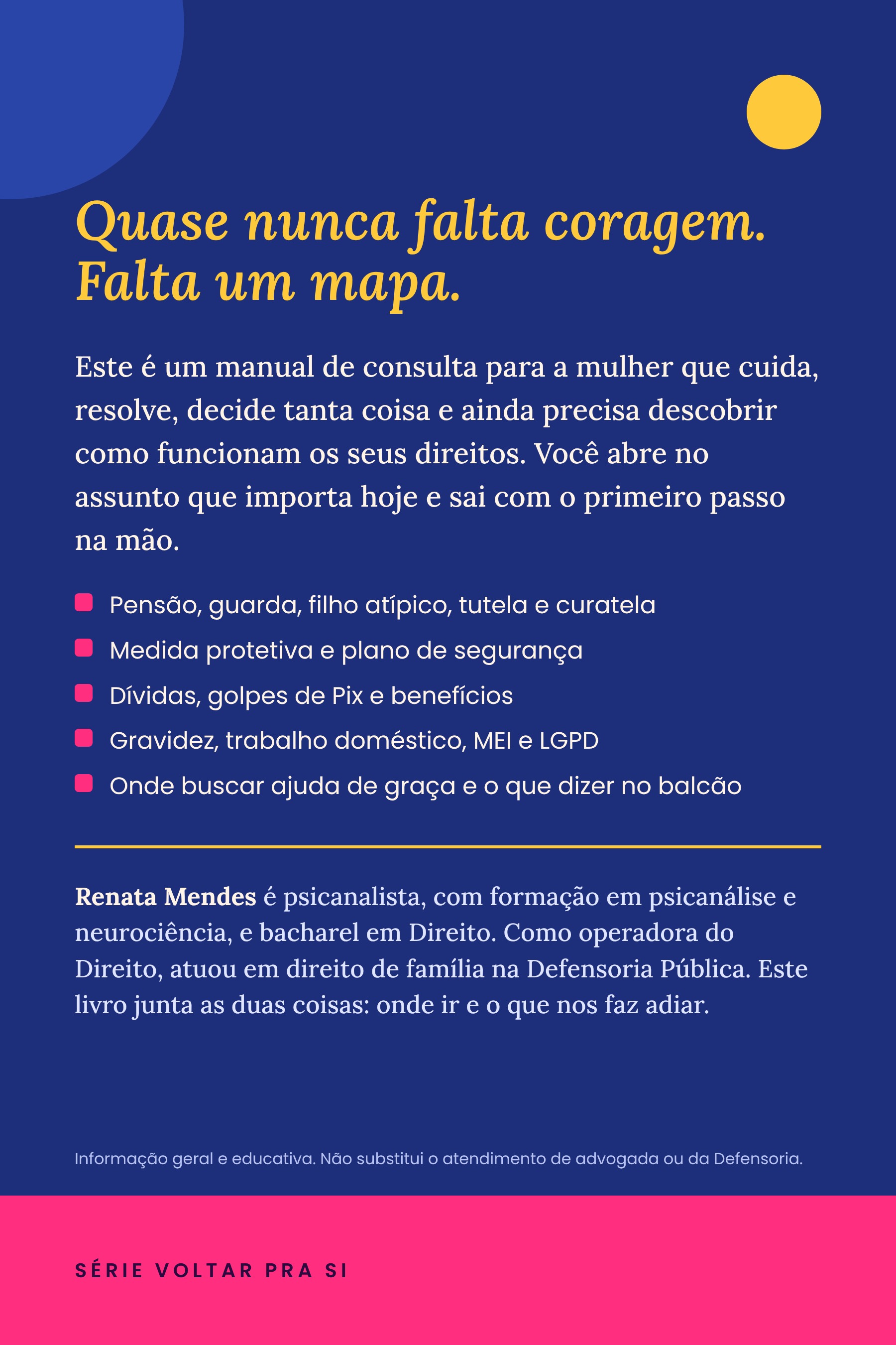 Contracapa original de A Pasta Azul, com apresentação do manual e de seus temas