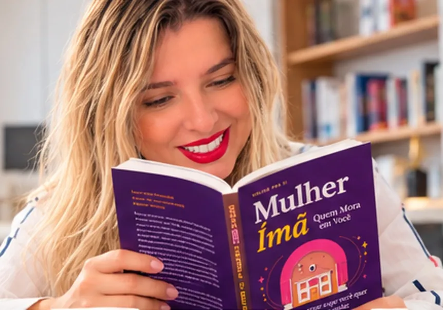 Renata em um momento de leitura de Mulher Ímã